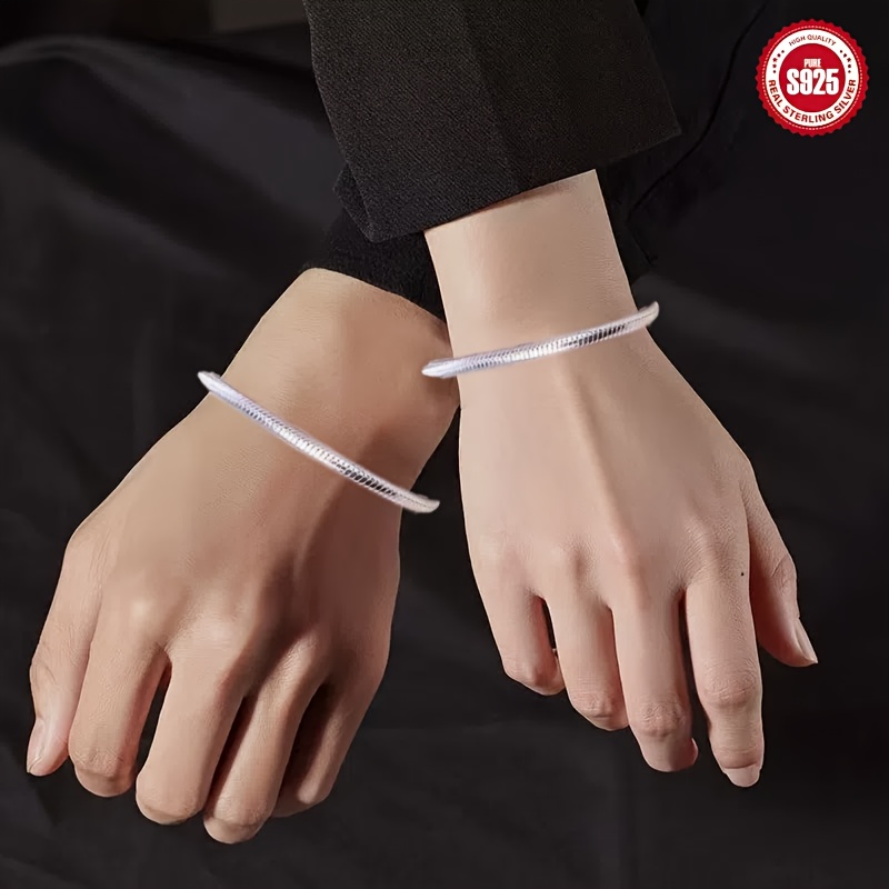 925 Sterling Silver Snake Bone Bracelet Set for Couples